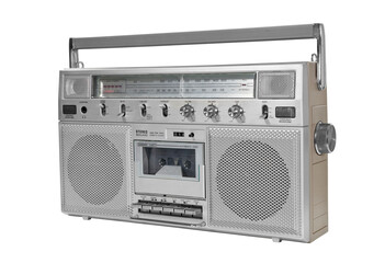 Vintage boom box stereo radio and cassette recorder isolated.