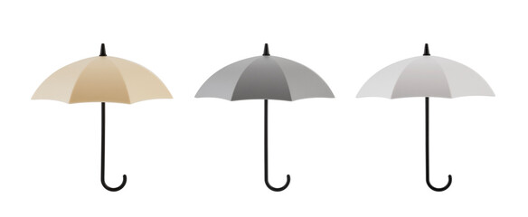 Three open umbrellas isolated on white with clipping path