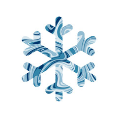Snowflake with marble texture on white background. Decorative element for Christmas and New Year design. Vector graphics