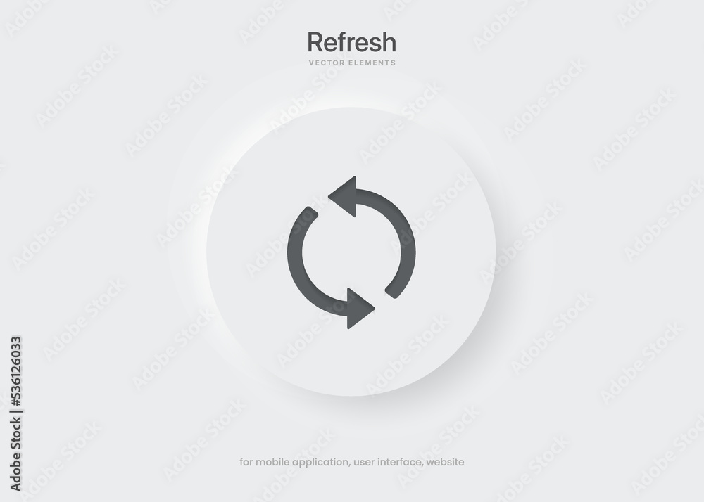 Poster 3d minimal modern sync, rotate, swap, repeat, reset, sustainability, refresh icon emblem symbol push button. 3d blue synchronize icon. Reload, update icon. Mobile app icons. Device UI UX mockup.