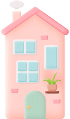 Cartoon Pink Fairytale House isolated on transparent background. 3D illustration