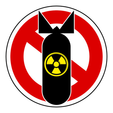 No Nuclear Weapon, Ban Sign Around A Falling Atomic Bomb With The Symbol