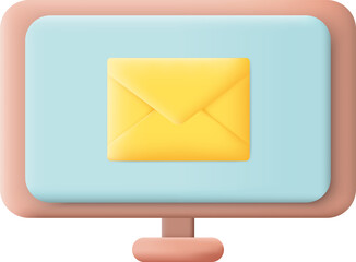 New Email on Computer Screen Isolated on Transparent Background. Email Notification Concept. 3D illustration