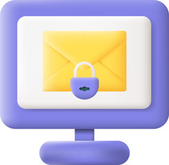 New Encrypted Email on Computer Screen Isolated on Transparent Background. Email Digital Protection Concept. 3D illustration