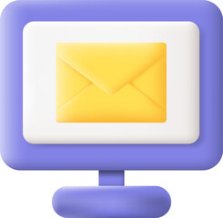 New Email on Computer Monitor Isolated on Transparent Background. Email Notification Concept. 3D illustration