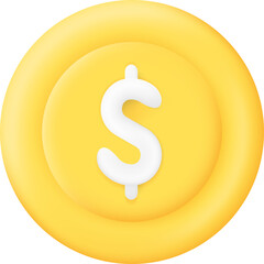 Dollar Gold Coin Isolated on Transparent Background. 3D illustration