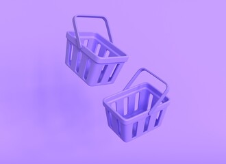 3d empty shopping baskets in fall in realistic style. 3d rendering