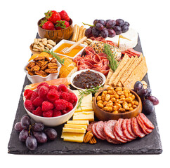 Meat Cheese and Fruit Charcuterie Board on a White Background
