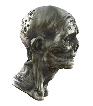 3D render side view of creepy horror head figure
