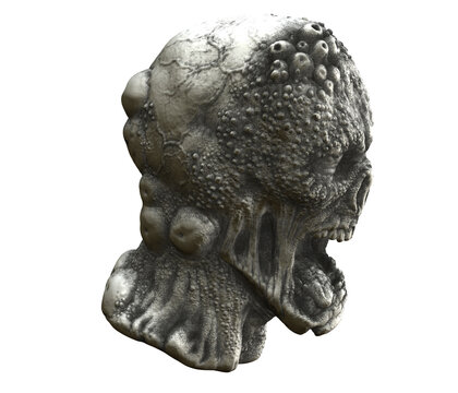 3D render of screaming creepy skull figure isolated