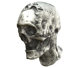 3D render of creepy deformed skull head isolated