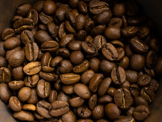 Roasted coffee bean close up.