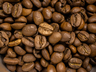 Roasted coffee bean close up.