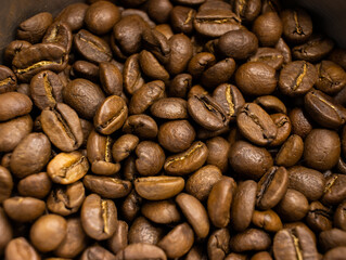 Roasted coffee bean close up.