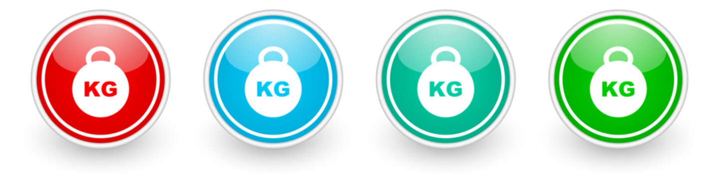 Kg Vector Icons, Colorful Glossy Kilogram Buttons On White