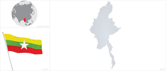Myanmar map and flag. vector