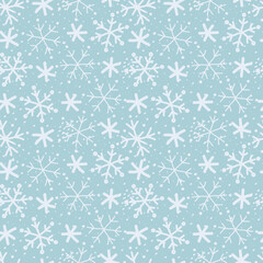 Winter background. Seamless pattern with snowflakes.  Vector illustration on gray and blue background