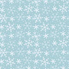 Winter background. Seamless pattern with snowflakes.  Vector illustration on gray and blue background