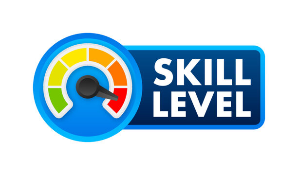 Skill levels growth, meter indicator. Skills enhancement. Vector stock illustration.