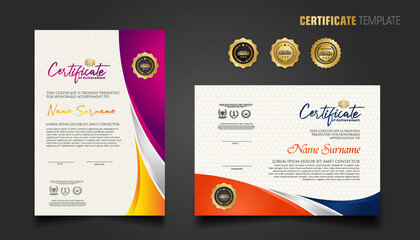 Modern certificate template with beautiful combination color on waving shape background