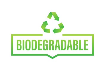 Biodegradable recyclable label. Bio recycling. Eco friendly product. Vector stock illustration.