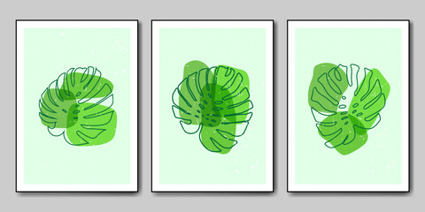 Abstract plant with green shapes. Vector art botanical set. Minimal and natural wall art. 