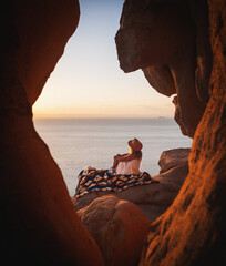 Girl watching the sunset, Baja California, Mexico