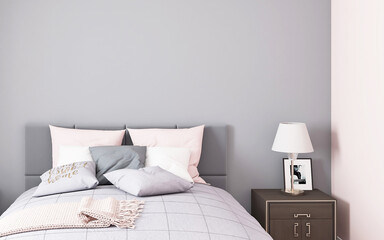Blank wall mockup in bedroom