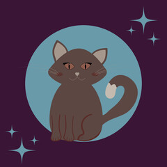 Brown cat in the background of the night sky. Illustration for background, greeting card, party invitation card, website banner, social media banner, and marketing material. 