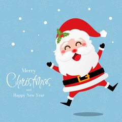 Cute Santa Claus on snowflake background, Merry Christmas and Happy New Year