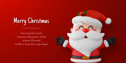 Christmas postcard banner of Santa Claus on red background