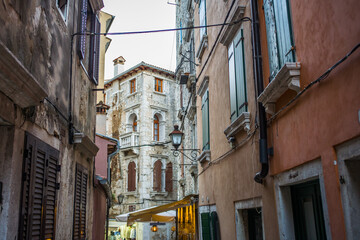 old, historic buildings in the historic old town of Rijeka, narrow streets, tenement houses, stone houses