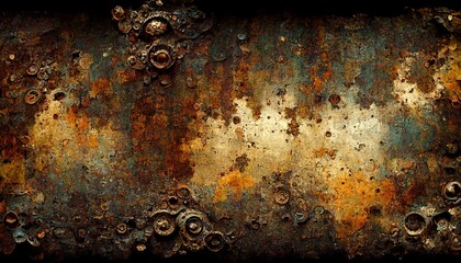 sci-fi steampunk rusty wall background machinery texture design - obrazy, fototapety, plakaty