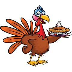 Cartoon happy cute thanksgiving turkey bird. Vector illustration isolated. Design for Thanksgiving Day