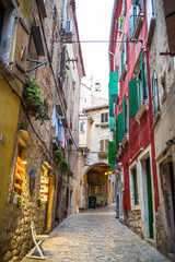 Fototapeta na wymiar old, historic buildings in the historic old town of Rijeka, narrow streets, tenement houses, stone houses
