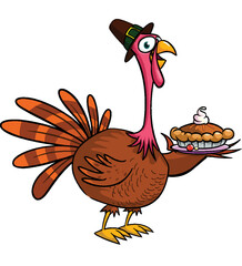 Cartoon happy cute thanksgiving turkey bird. Vector illustration isolated. Design for Thanksgiving Day