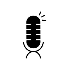 Microphone silhouette icon. Voice record simbol. Audio mic logo. Vector podcast radio icon. Microphone silhouette illustration for podcast interview