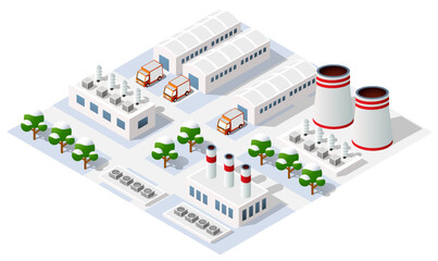Landscape of industrial objects plant, factories, 3d illustration