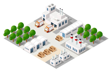 Landscape of industrial objects plant, factories, 3d illustration