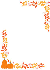 Fototapeta na wymiar Frame with autumn twigs, berries and pumpkins. Template for autumn decorative design