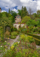 Herb garden view of St. Mary‘s Church in the historic centre of Gengenbach , Kinzig Valley,...