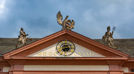 Fototapeta premium Gable from Town Hall at the Market Place in Gengenbach, Kinzigtal Valley. Baden Wuerttemberg, Germany,Europe