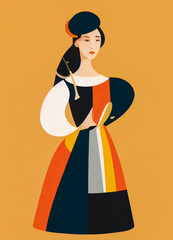 French woman in suit and traditional dress from France, minimalist flat design