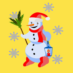 Vector - snowman with lantern illustration.
