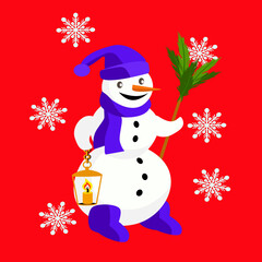 Vector - snowman with lantern illustration.
