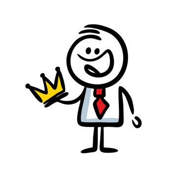 Businessman with red tie and golden crown in his hand doodle sketch drawing.