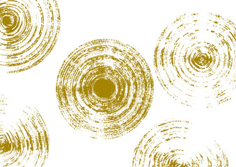 Isolated golden circles on white background. Digital PNG illustration for creative projects. Random circular shapes, watercolor paint. Brown tones, copy space. 