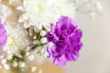 Still life of purple and white flowers in  style of  painting