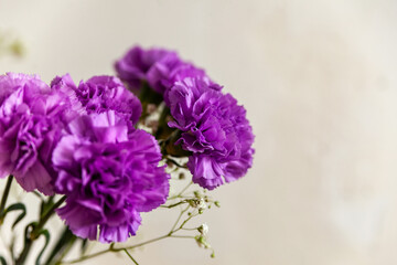 Still life of purple and white flowers