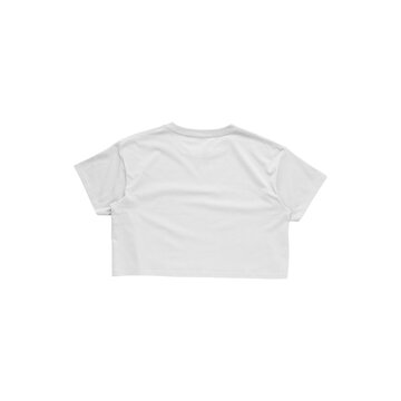 Flat Lay Women's White Crop T-Shirt Back Mockup